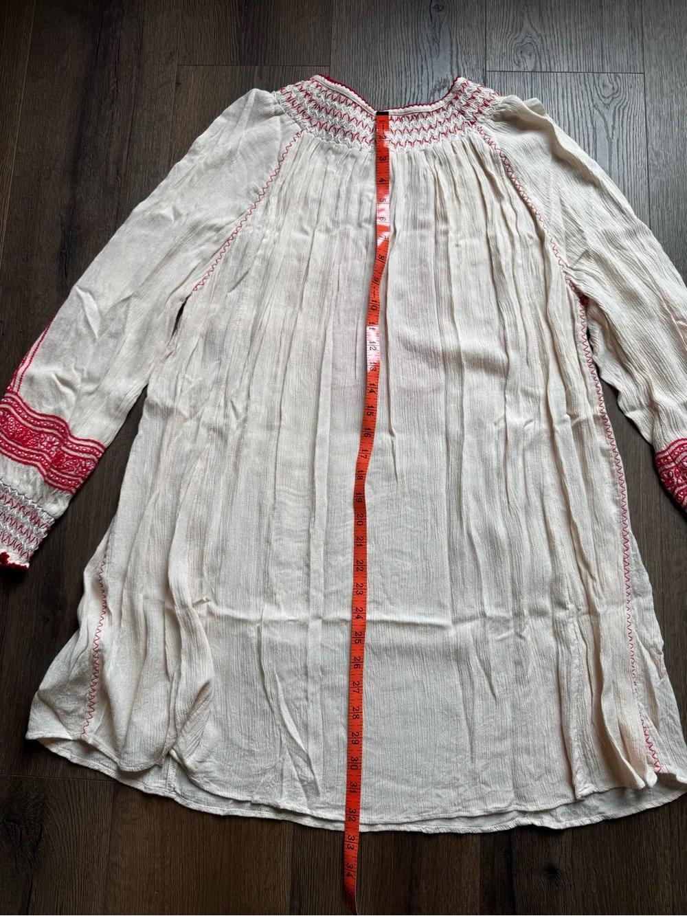Free People Cream Tunic Blouse with Red Embroidery Peasant Bohemian size M